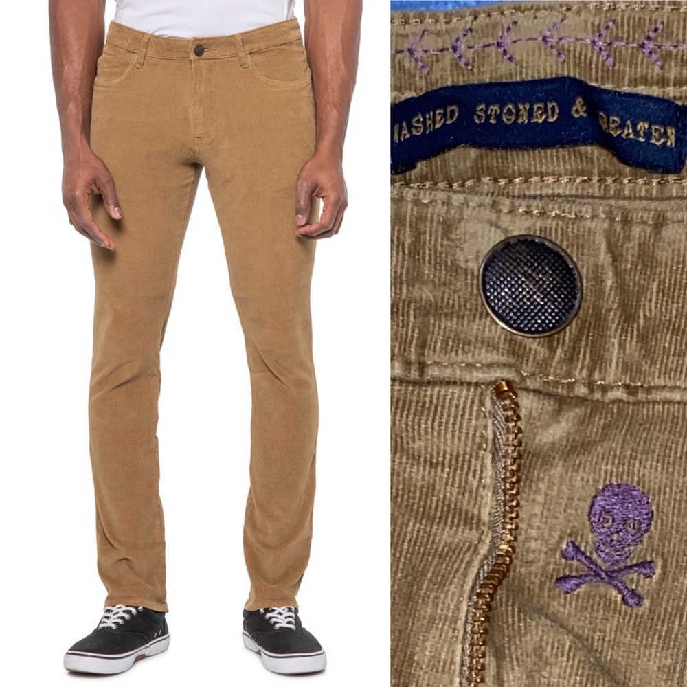 Vintage 1946 Mens Corduroy Pants British Tan size 36 Skull Fly Accent New